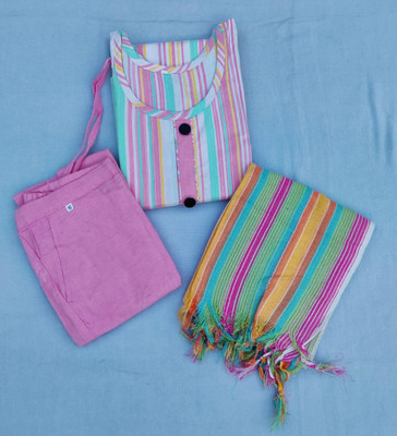 Dream World Fashion Striped Kurta, Trouser/Pant & Dupatta Set