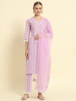 KBZ Floral Print Kurta, Palazzo & Dupatta Set