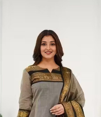 AneriTrends Solid, Woven Kurta, Churidar & Dupatta Set