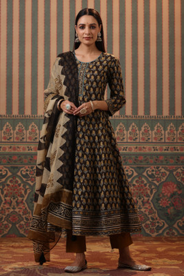 Rain & Rainbow Printed Anarkali Kurta, Bottom & Dupatta Set