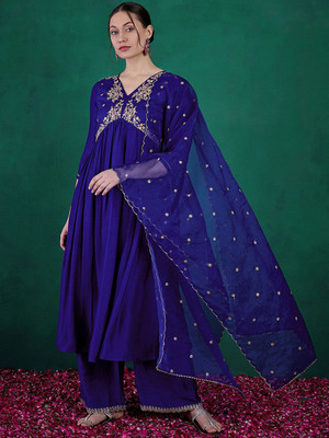 Sangria Embroidered Kurta, Palazzo & Dupatta Set