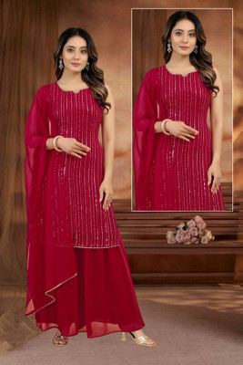 SarasJyoti Embroidered Kurta, Sharara & Dupatta Set