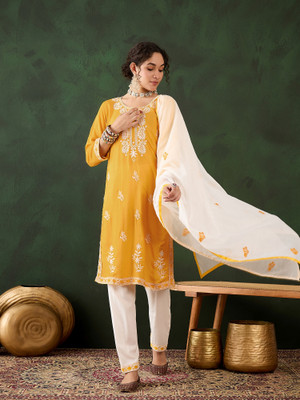 Zera Embroidered Kurta, Trouser/Pant & Dupatta Set