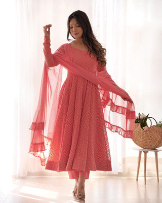SAJAVAT ETHENIC WEAR Self Design Anarkali Kurta, Bottom & Dupatta Set
