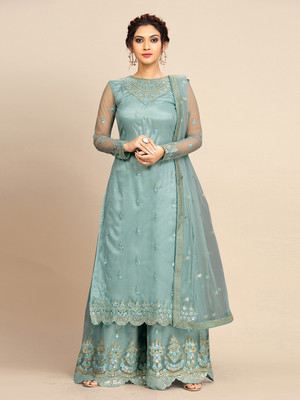 Trendmalls Embellished Kurta, Palazzo & Dupatta Set
