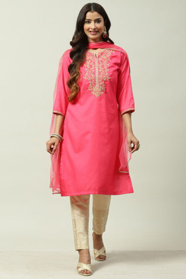 BIBA Embroidered Kurta, Trouser/Pant & Dupatta Set