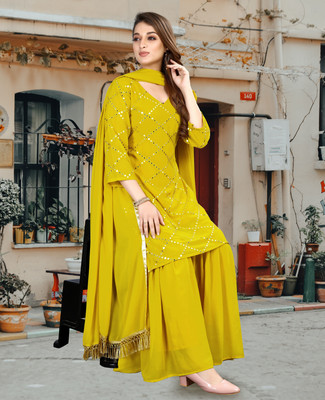 fivaniyo trends Embroidered Kurta, Sharara & Dupatta Set