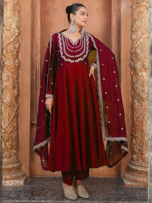 Eeloo Embroidered Kurta, Trouser/Pant & Dupatta Set