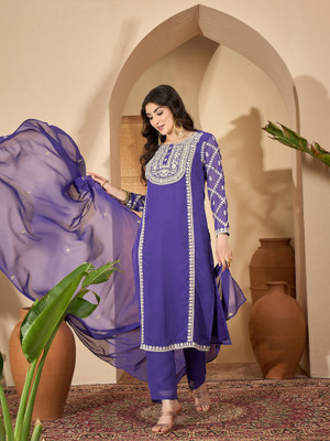 Sangria Embroidered Kurta, Trouser/Pant & Dupatta Set