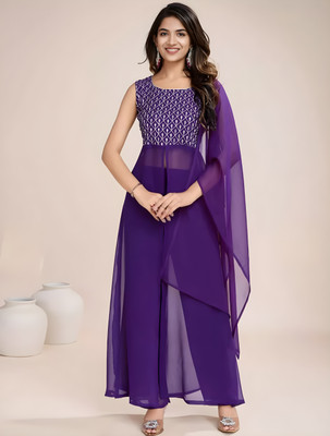 senjaliya Embroidered Kurta, Palazzo & Dupatta Set