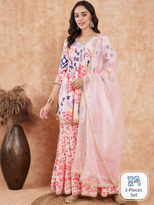 Sangria Printed Kurta, Sharara & Dupatta Set