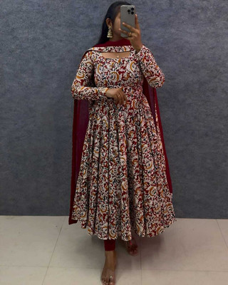 Ethniqelegance Printed Anarkali Kurta, Bottom & Dupatta Set