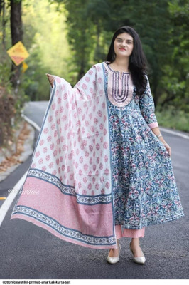 MAS Embroidered Anarkali Kurta, Bottom & Dupatta Set
