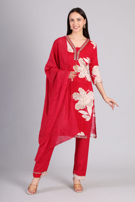 ARTIVRA ATTIRE Floral Print Kurta, Palazzo & Dupatta Set