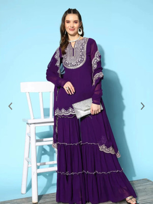 WAZIX Clothing Embroidered Kurta, Sharara & Dupatta Set
