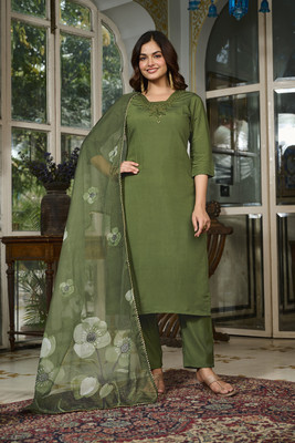 REVA FAB Embroidered Kurta, Palazzo & Dupatta Set