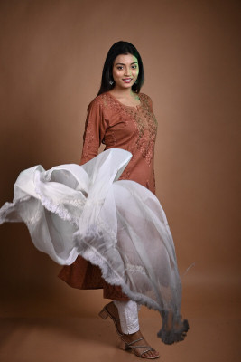 MALKIAT Embroidered Kurta, Trouser/Pant & Dupatta Set