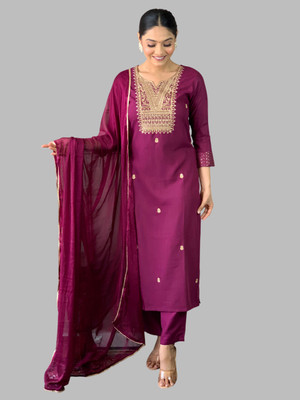 Tective Embroidered Kurta, Trouser/Pant & Dupatta Set