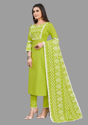 FABRILON Printed Kurta, Palazzo & Dupatta Set