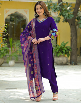 Tasrika Embroidered, Embellished Kurta, Trouser/Pant & Dupatta Set