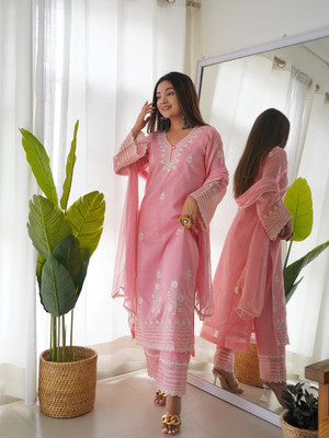 BOUGHT FIRST Embroidered Kurta, Salwar & Dupatta Set