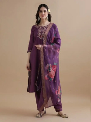 Aksa Fashion Embroidered Kurta, Trouser/Pant & Dupatta Set