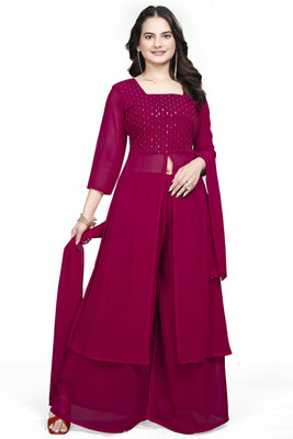 KHOKHARHET Self Design Kurta, Palazzo & Dupatta Set