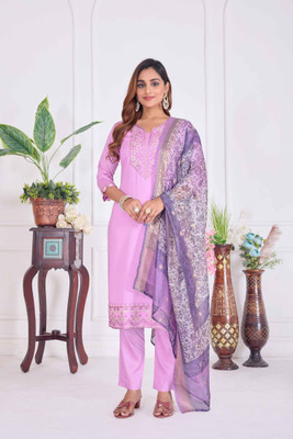 Prashve Creation Embroidered Anarkali Kurta, Bottom & Dupatta Set