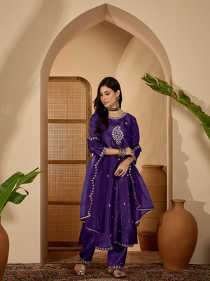 Sangria Embroidered Kurta, Trouser/Pant & Dupatta Set