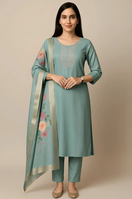 Nikhat Fashion Embroidered Kurta, Trouser/Pant & Dupatta Set