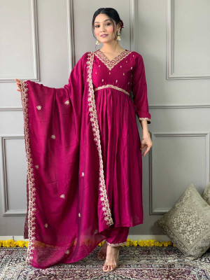 Marmika Fab Embroidered Anarkali Kurta, Bottom & Dupatta Set