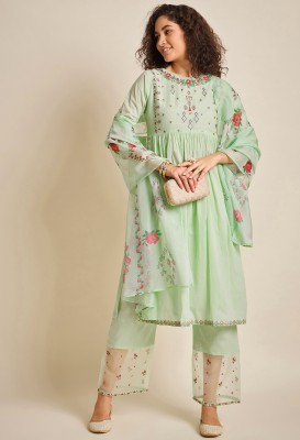 SheWill Embroidered Kurta, Palazzo & Dupatta Set