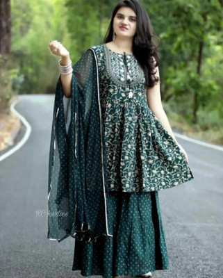 Rachuri Embroidered Kurta, Sharara & Dupatta Set