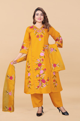 Bhakti Creation Embroidered Kurta, Trouser/Pant & Dupatta Set