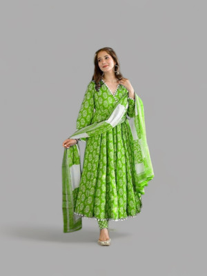 Jeevika's Floral Print Anarkali Kurta, Bottom & Dupatta Set