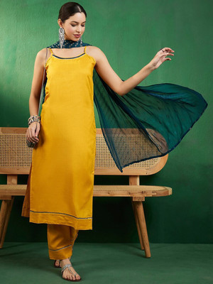 Sangria Solid Kurta, Trouser/Pant & Dupatta Set