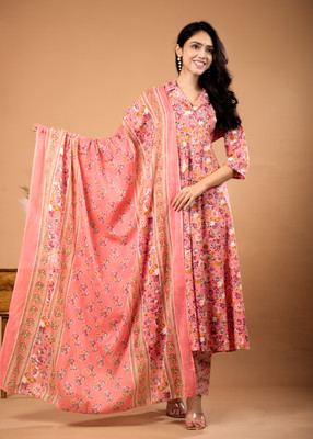 Le Mec Printed Anarkali Kurta, Bottom & Dupatta Set