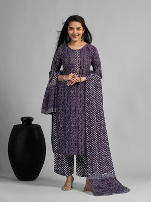 AnAdhTex Printed Kurta, Palazzo & Dupatta Set