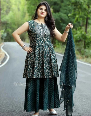 Rachuri Embroidered Kurta, Sharara & Dupatta Set