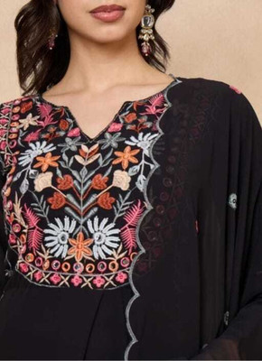 HOUSE OF COMMON Embroidered Anarkali Kurta, Bottom & Dupatta Set