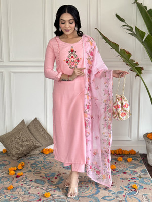 GlimmerGown Embroidered, Solid, Floral Print Kurta, Salwar & Dupatta Set