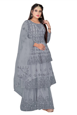 SHREENATHJI WORID Embroidered Kurta, Sharara & Dupatta Set
