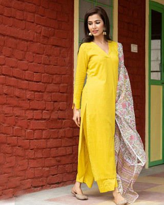 sivascreation Solid Kurta, Palazzo & Dupatta Set