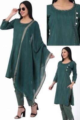 AITextiles Solid Kurta, Trouser/Pant & Dupatta Set