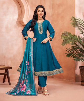 Aarya Fashion Embroidered Anarkali Kurta, Bottom & Dupatta Set