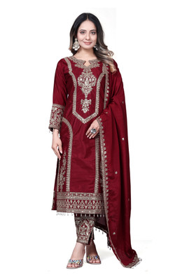 Netra Creation Embroidered Kurta, Trouser/Pant & Dupatta Set