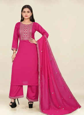 F Plus fashion Solid Kurta, Palazzo & Dupatta Set