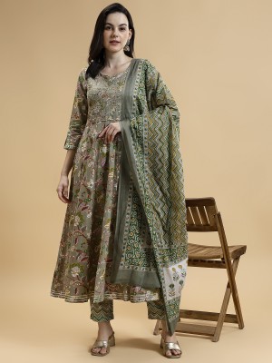 FIVE MILES Printed Anarkali Kurta, Bottom & Dupatta Set