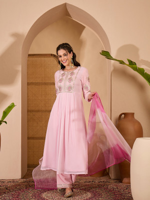Sangria Embroidered, Solid Kurta, Trouser/Pant & Dupatta Set