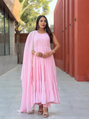 HOUSE OF COMMON Embroidered Anarkali Kurta, Bottom & Dupatta Set